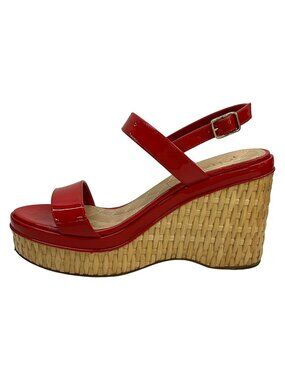 Chanel Sandals Red Wedge Sole CC Logo Leather